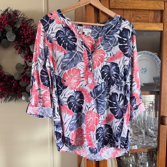 Coral Bay Tops - Coral Bay Pink and Blue Floral Top